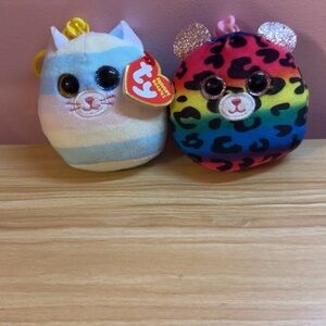 Ty Plush Set with Rainbow Cat and Leopard